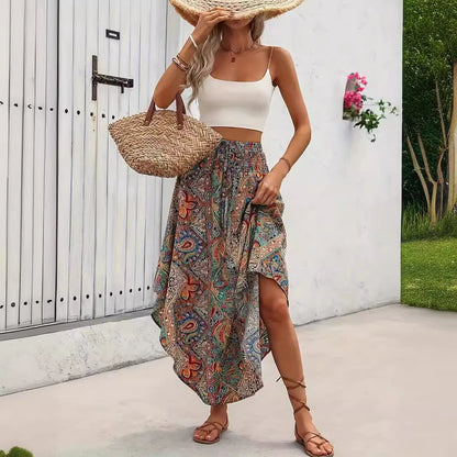 Anne | Jupe Midi Imprimée à Détail Lacé