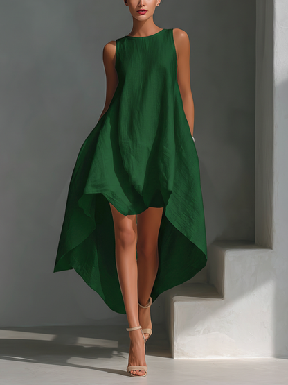 Prune | Robe Midi Lin Sans Manches Ourlet Asymétrique