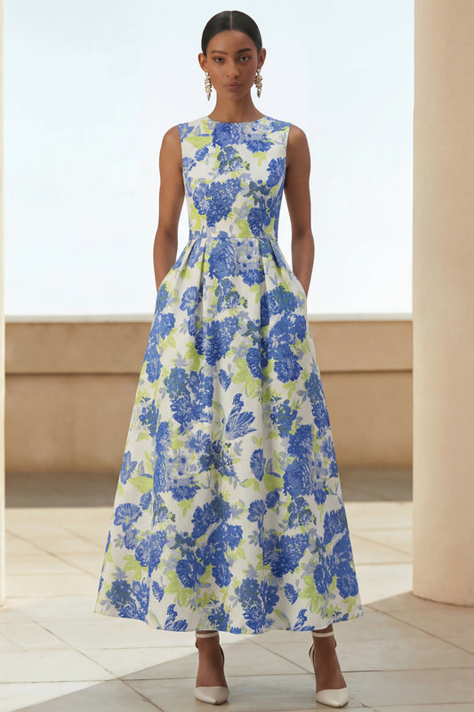 Sylvette | Robe Midi Fleurie Col Rond à Poches