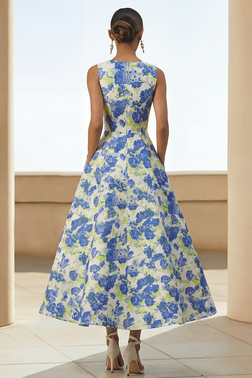 Sylvette | Robe Midi Fleurie Col Rond à Poches