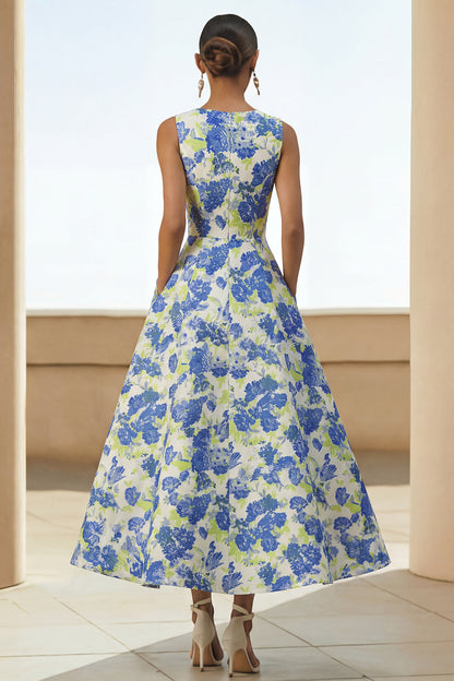 Sylvette | Robe Midi Fleurie Col Rond à Poches