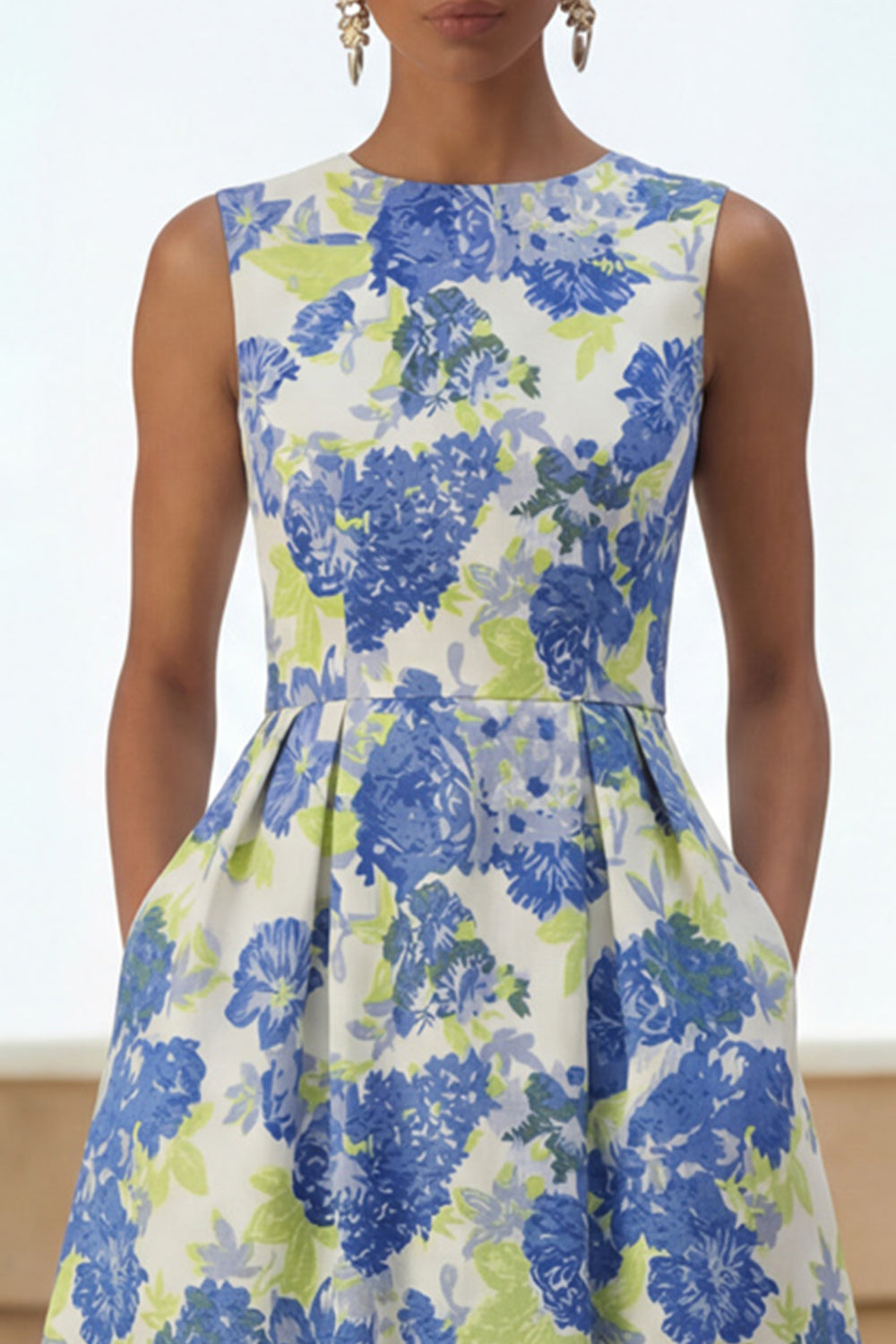 Sylvette | Robe Midi Fleurie Col Rond à Poches