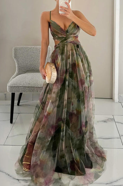 Manon | Robe Longue Fleurie Dos Ajustable pour Mariage Invitée