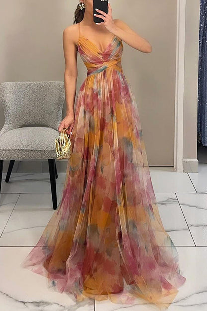 Manon | Robe Longue Fleurie Dos Ajustable pour Mariage Invitée