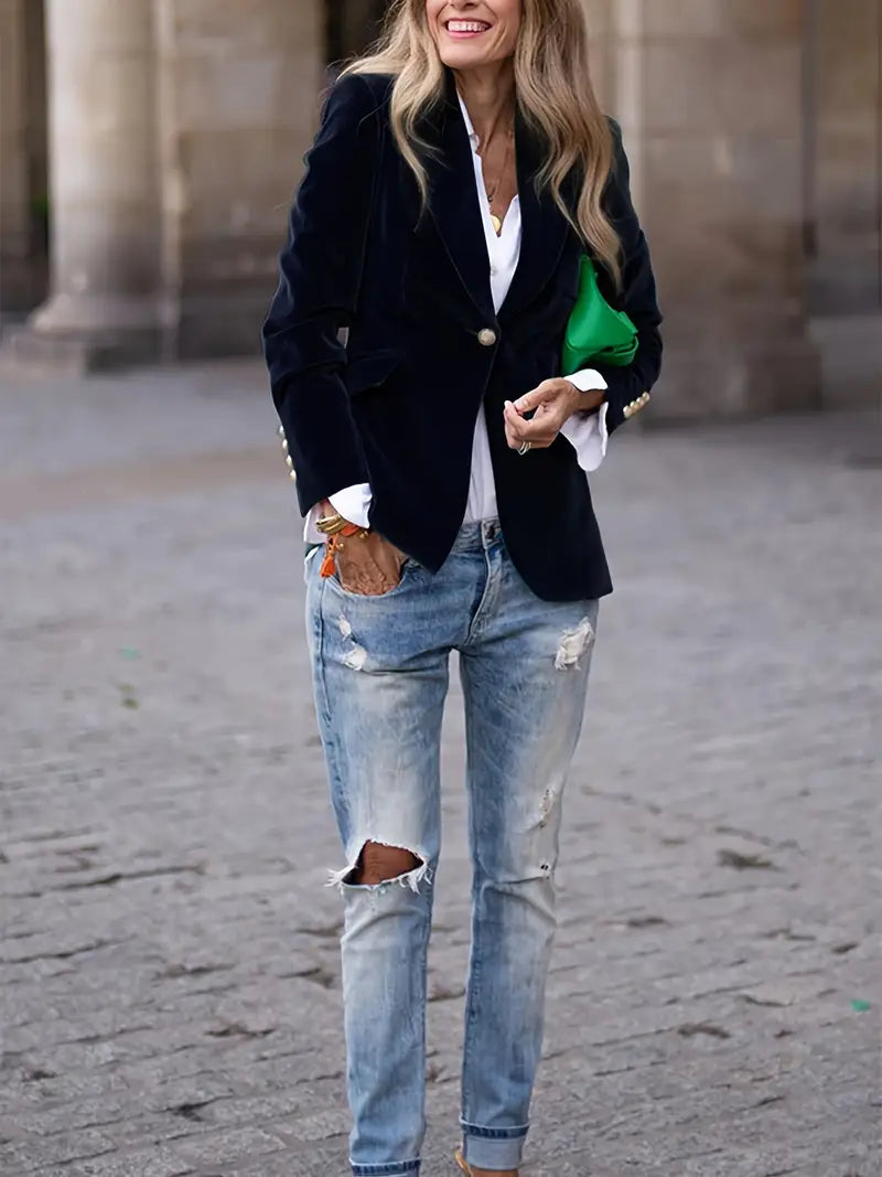 Aubertine | Blazer en Velours Coupe Ajustée