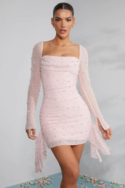Léocadie | Robe Courte Ornée pour Mariage Invitée