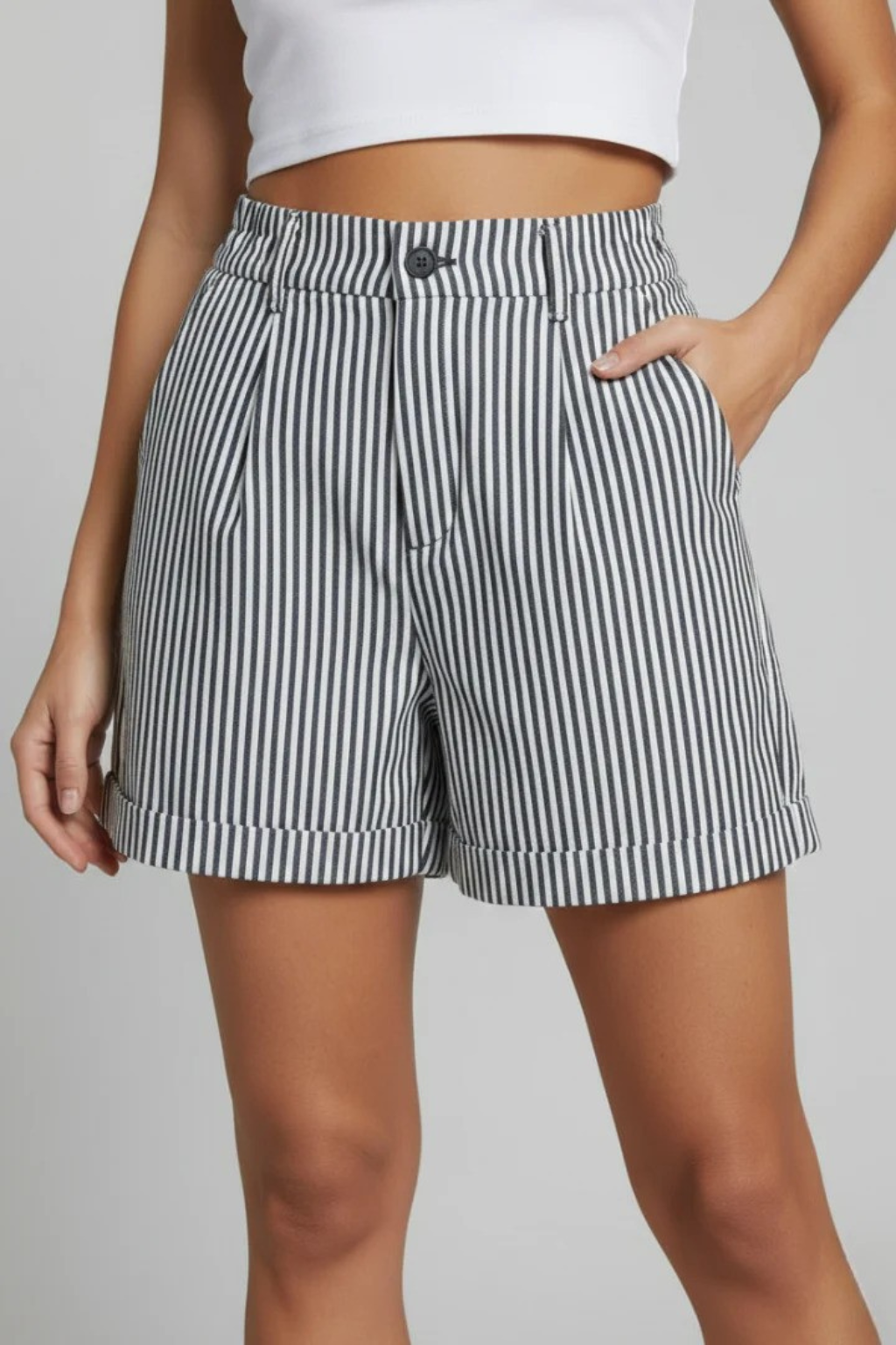 Aline | Short Tailleur Rayé Taille Haute