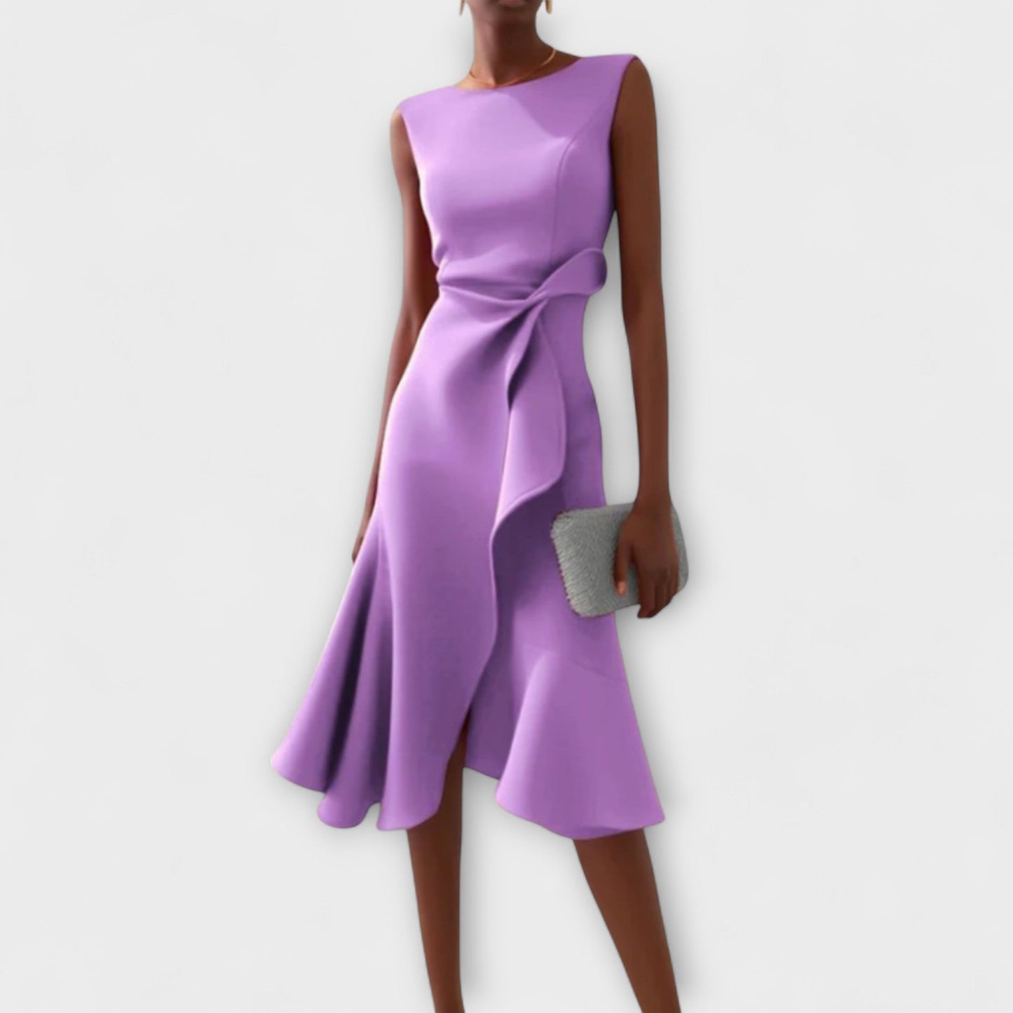 Mathilde | Robe midi femme élégante asymétrique sans manches
