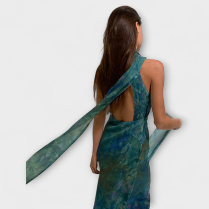 Élise | Robe Longue en Mousseline à Imprimé Aquarelle