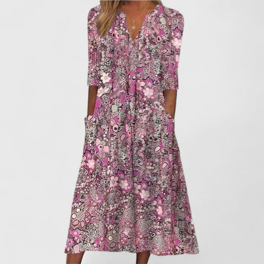 Rosalie | Robe Midi Florale d’Été avec Poches