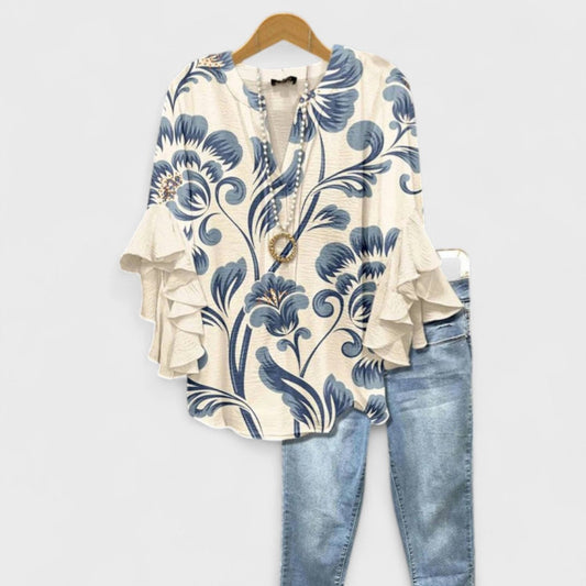Noémie | Blouse Légère Imprimée Manches Longues pour Été