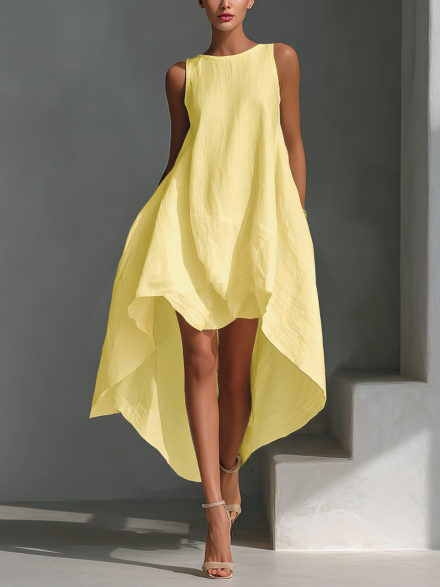 Prune | Robe Midi Lin Sans Manches Ourlet Asymétrique