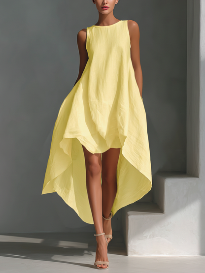 Prune | Robe Midi Lin Sans Manches Ourlet Asymétrique