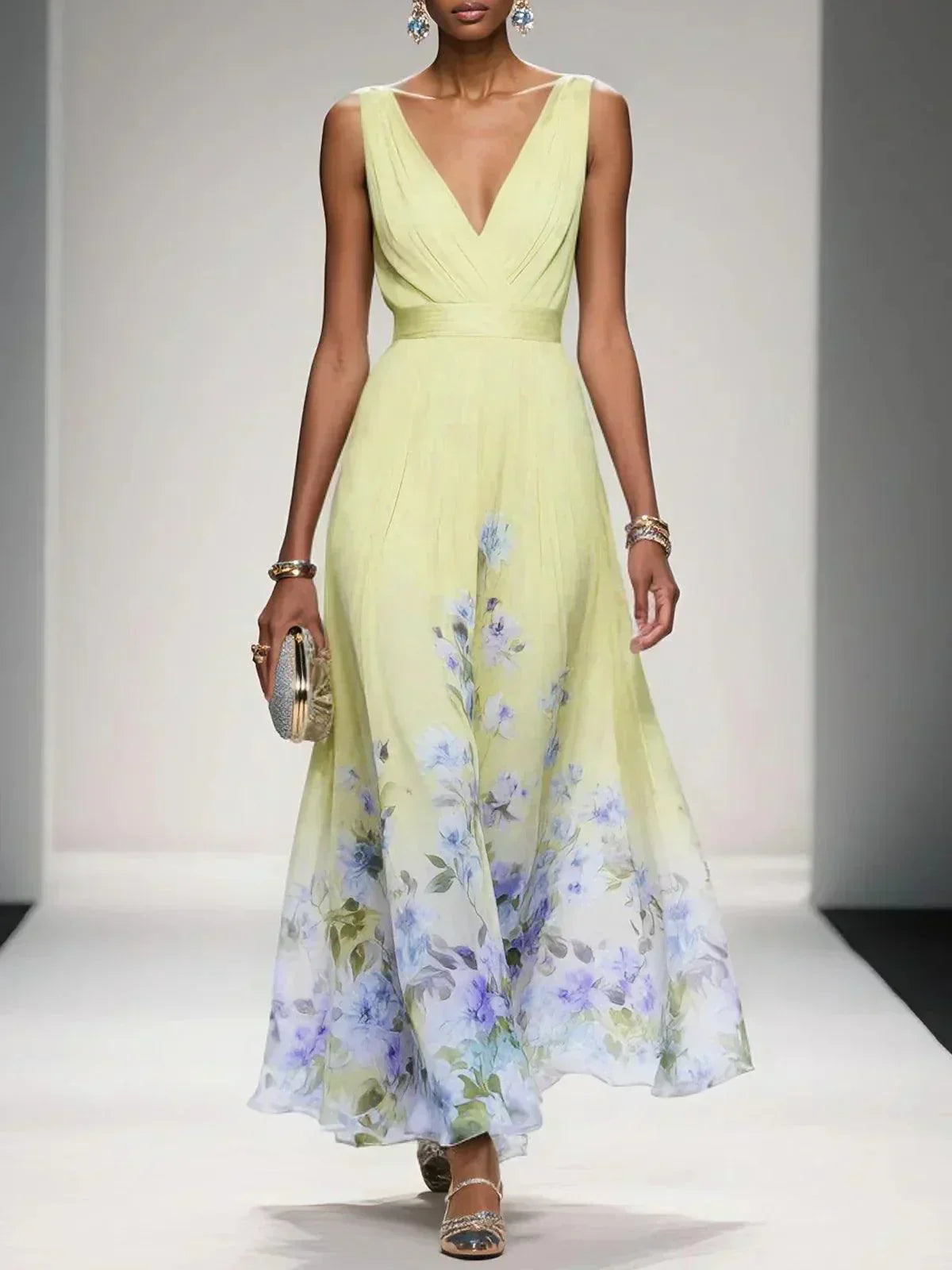 Lucinde | Robe Longue Fleurie Col V pour Mariage Invitée