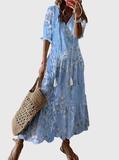 Éloria | Robe Longue Bohème d’Été Col V