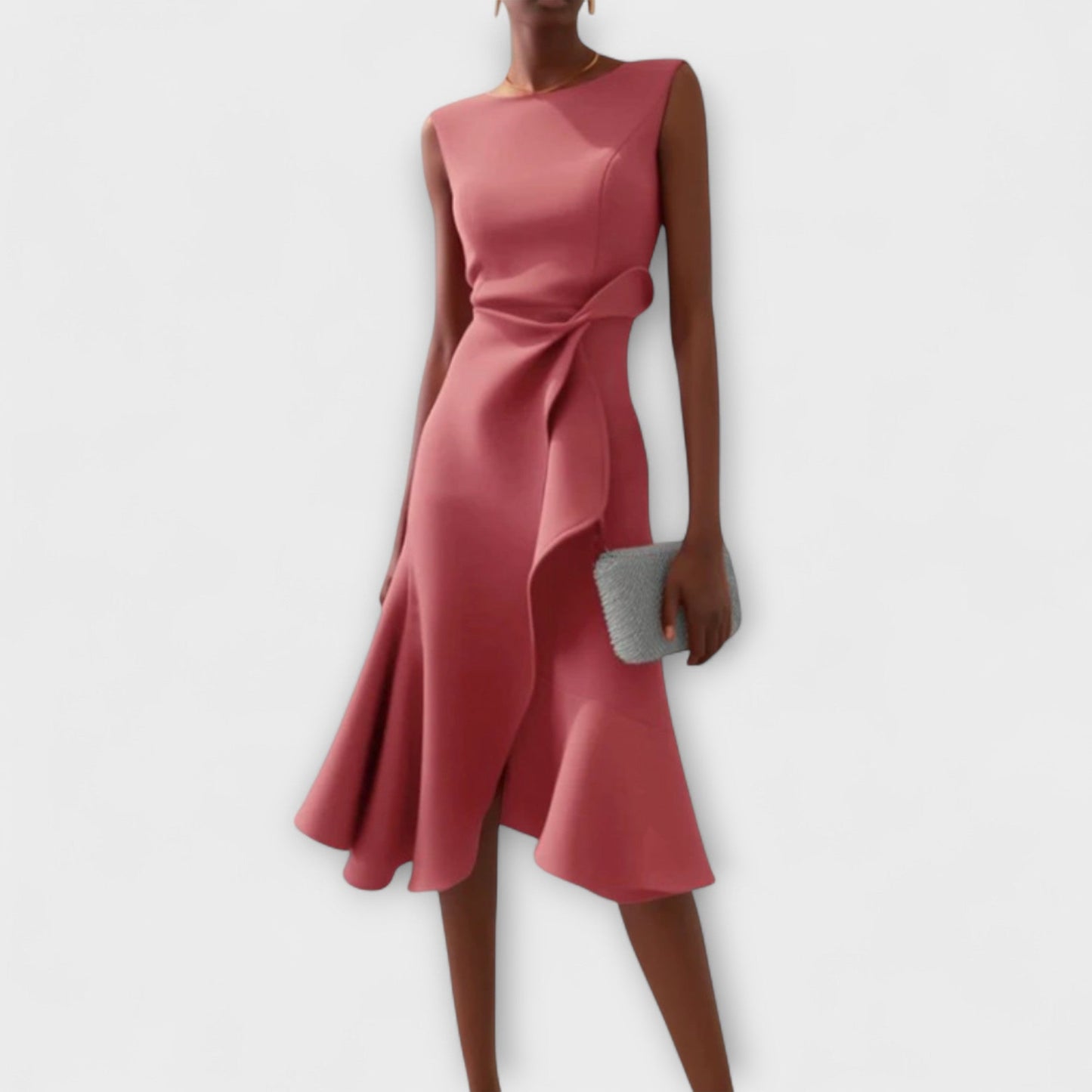 Mathilde | Robe midi femme élégante asymétrique sans manches