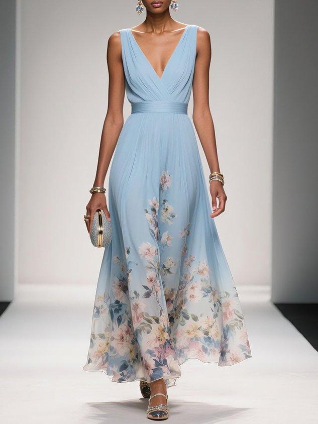 Lucinde | Robe Longue Fleurie Col V pour Mariage Invitée
