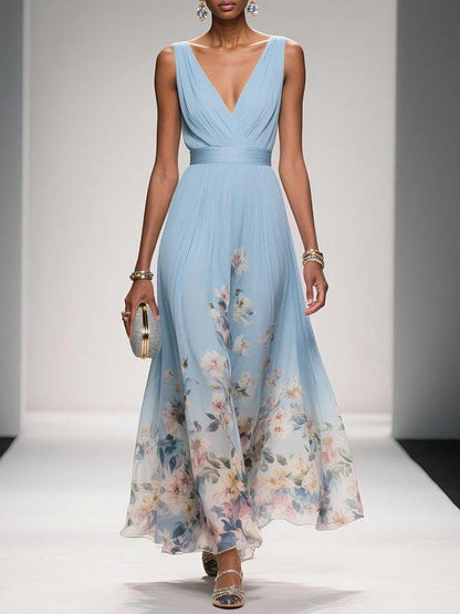 Lucinde | Robe Longue Fleurie Col V pour Mariage Invitée