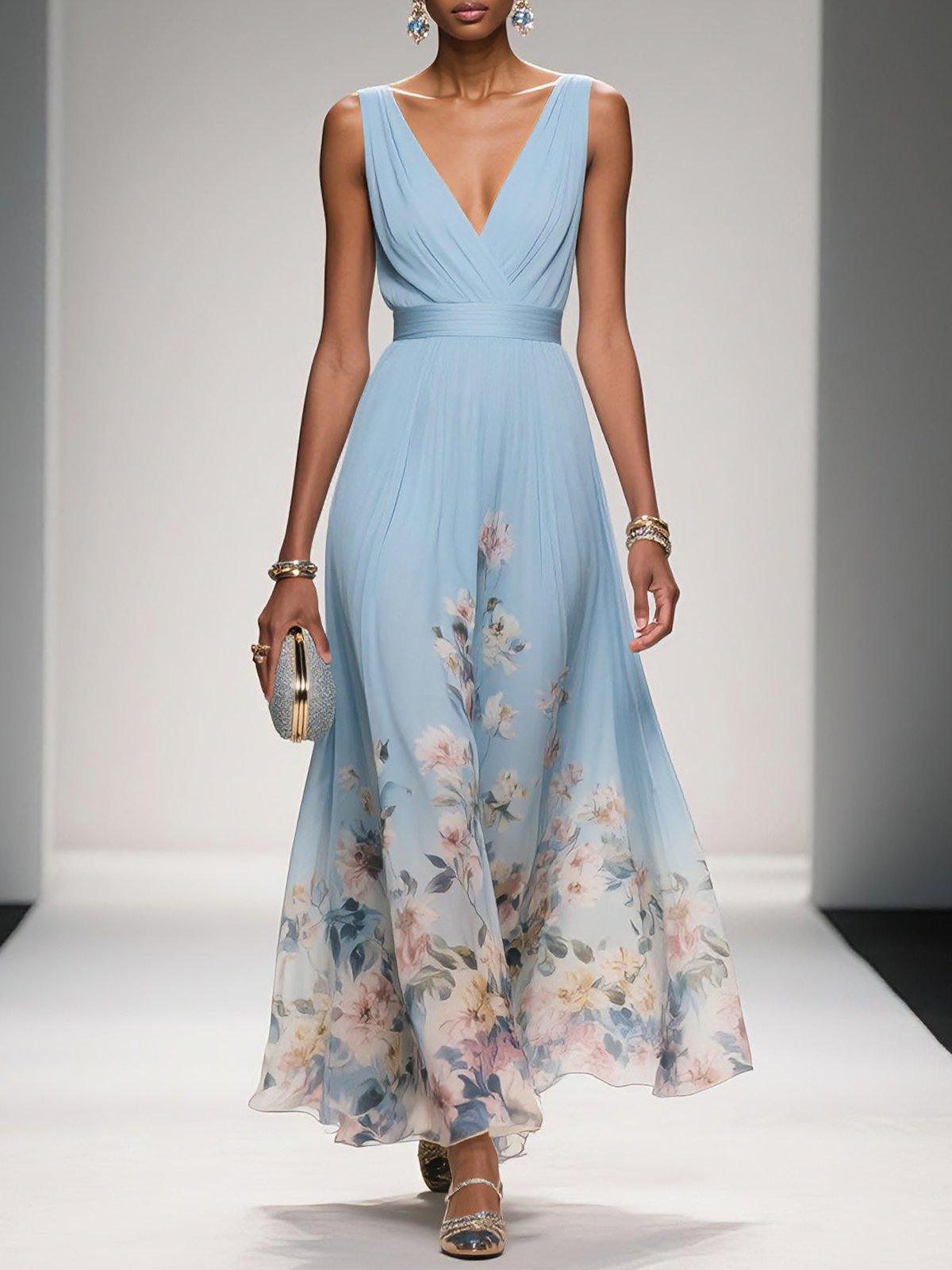 Lucinde | Robe Longue Fleurie Col V pour Mariage Invitée