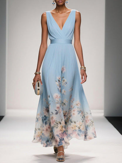 Lucinde | Robe Longue Fleurie Col V pour Mariage Invitée