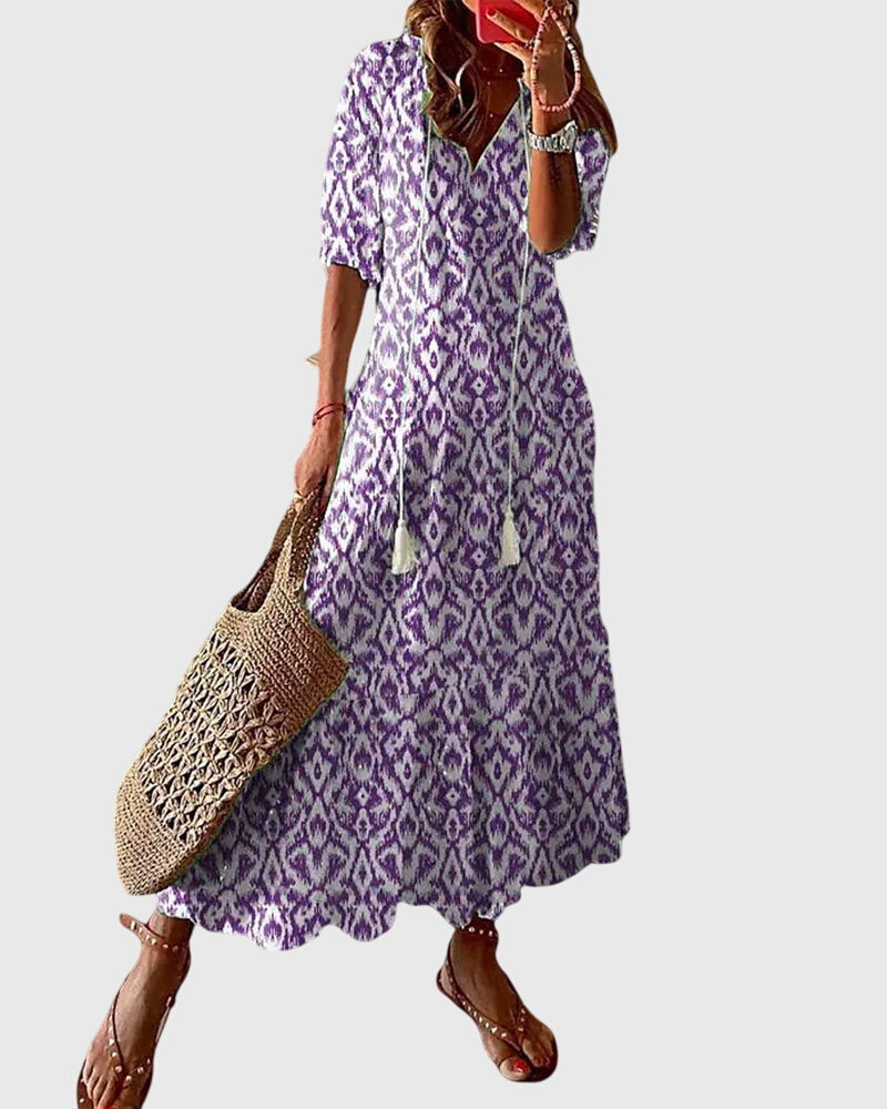 Éloria | Robe Longue Bohème d’Été Col V