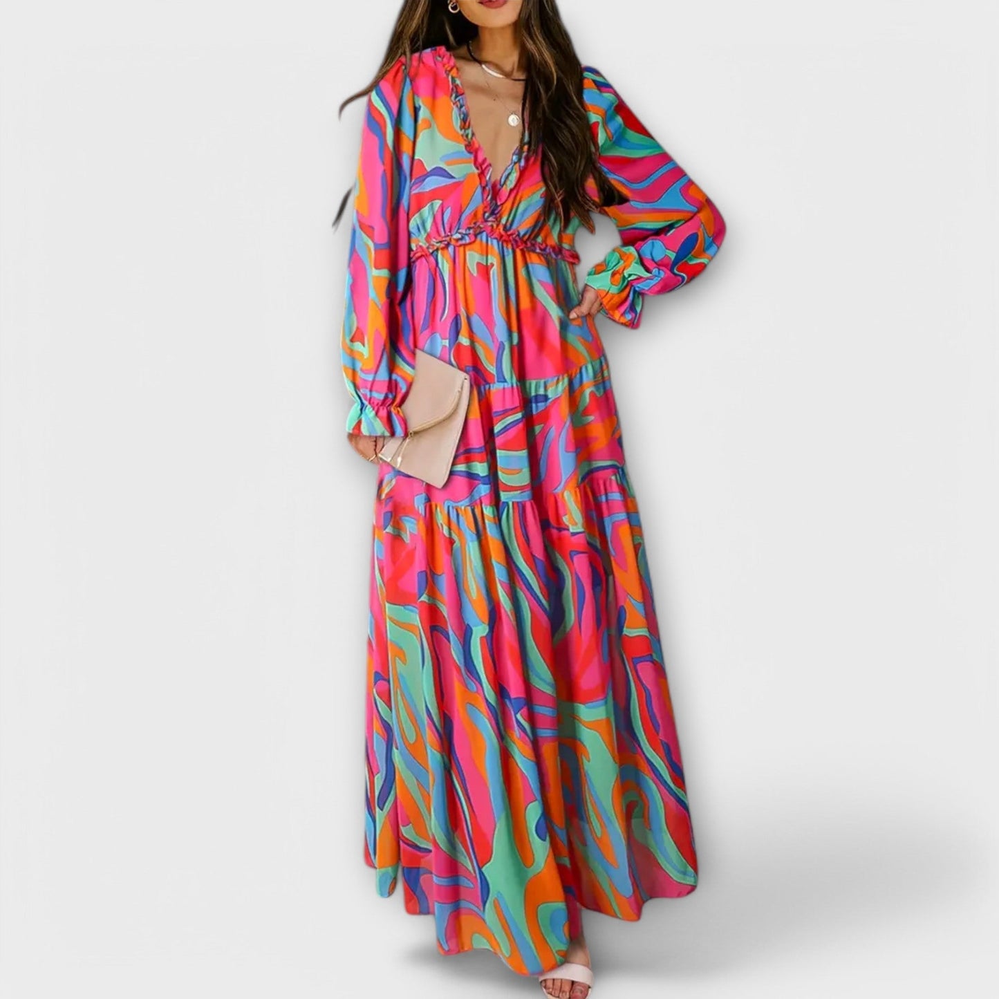 Léopoldine | Robe Longue Fleurie Plissée d'Été