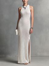 Maren | Robe Longue Crochet Col Halter Fendue