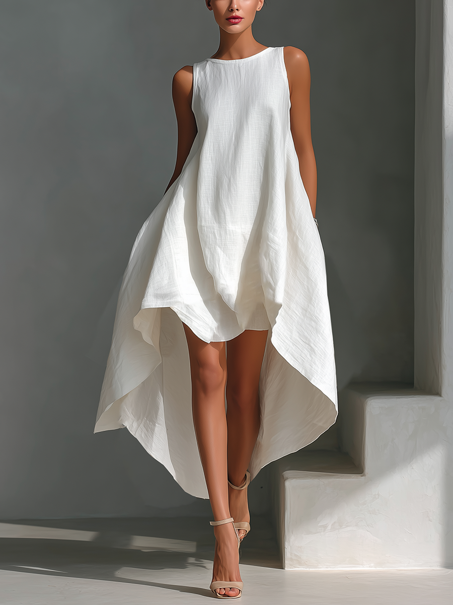 Prune | Robe Midi Lin Sans Manches Ourlet Asymétrique