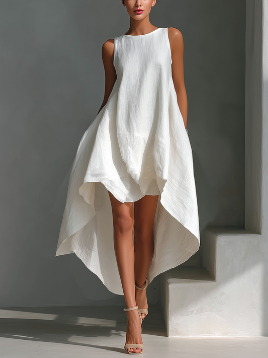 Prune | Robe Midi Lin Sans Manches Ourlet Asymétrique