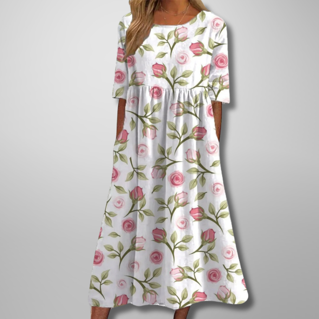 Léonie | Robe Midi Florale d’Été Fluide