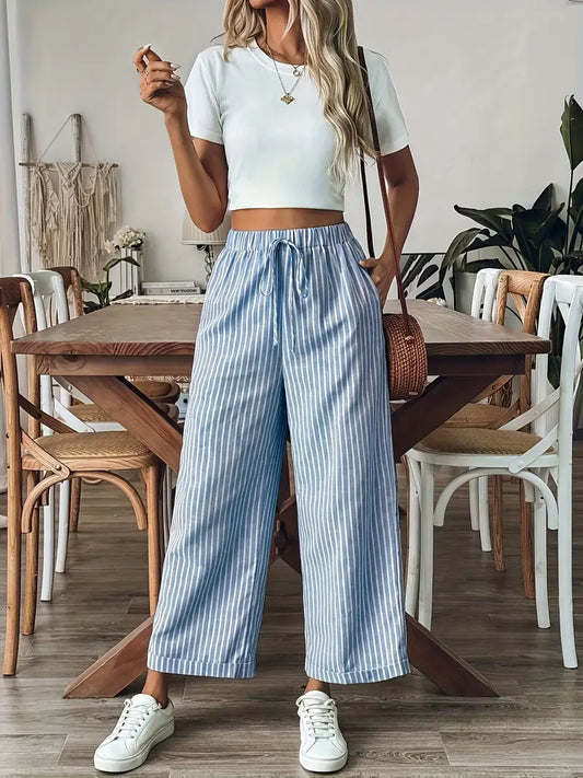 Alicia | Pantalon Fluide Taille Élastique Jambe Large