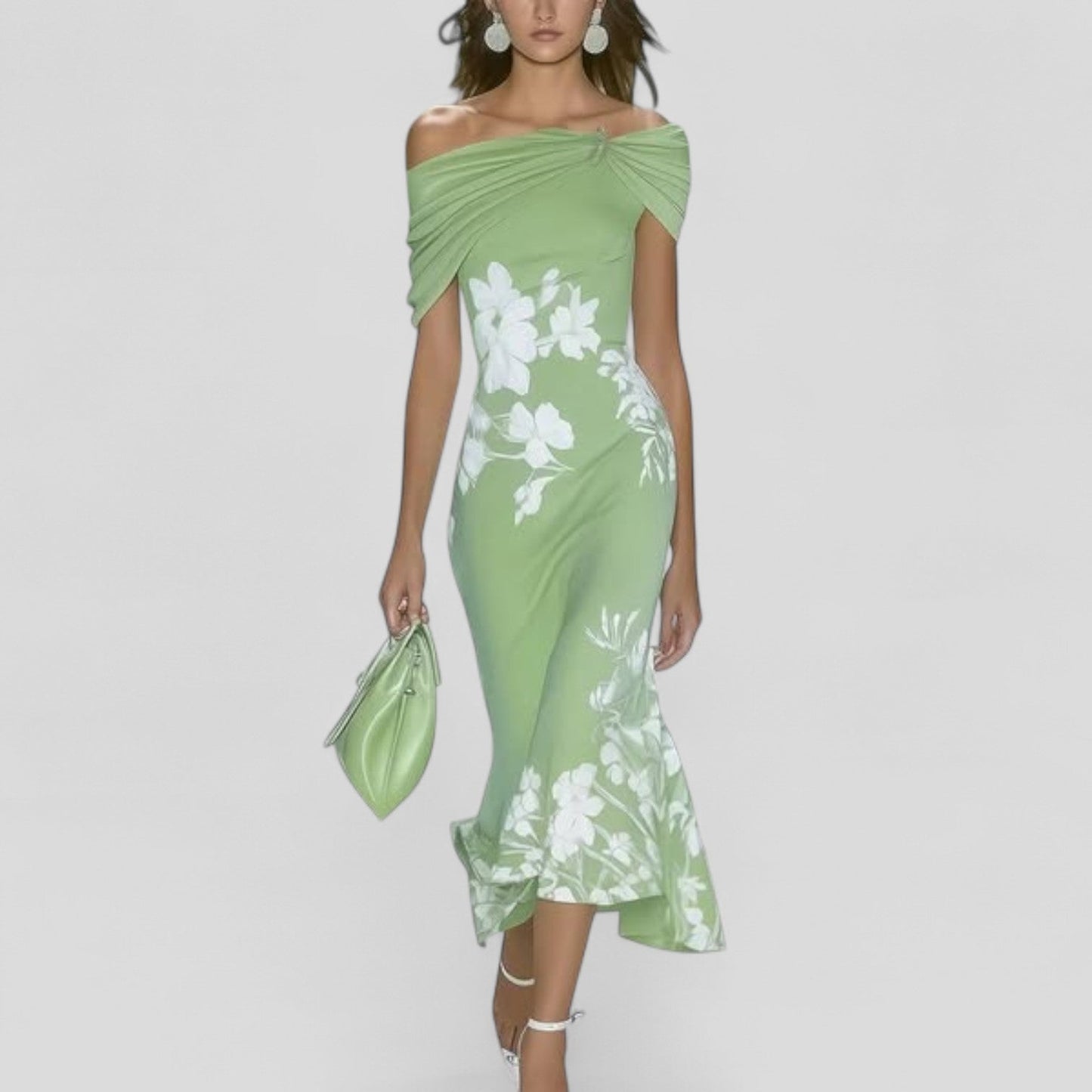 Laurène | Robe midi femme chic à détails floraux