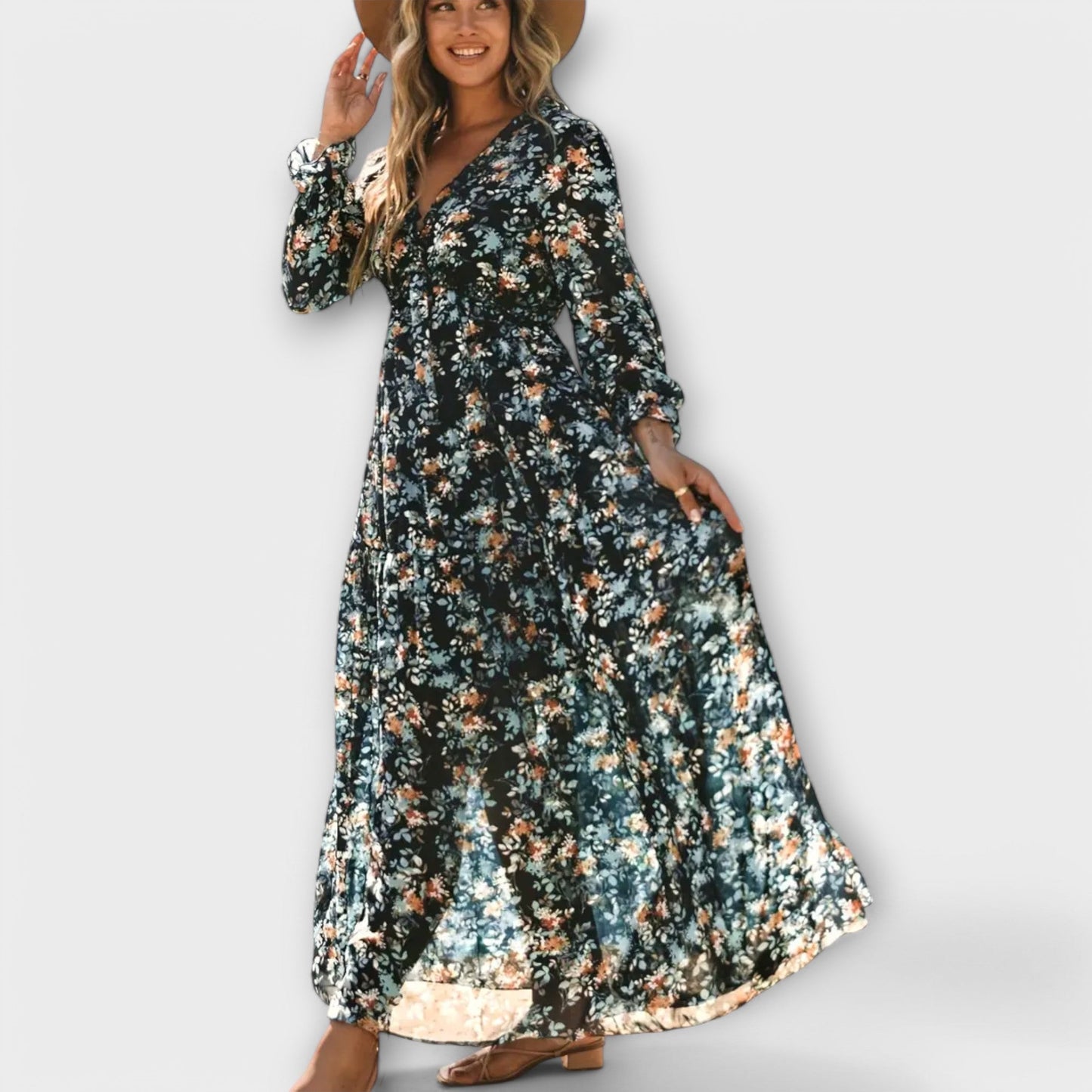 Léopoldine | Robe Longue Fleurie Plissée d'Été