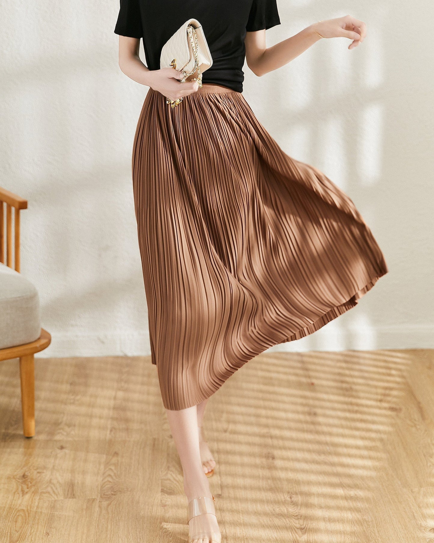 Charlotte | Jupe Plissée Midi à Taille Haute