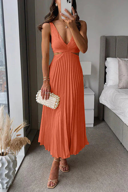 Estelle | Robe Longue Plissée à Découpes Col V pour Mariage Invitée