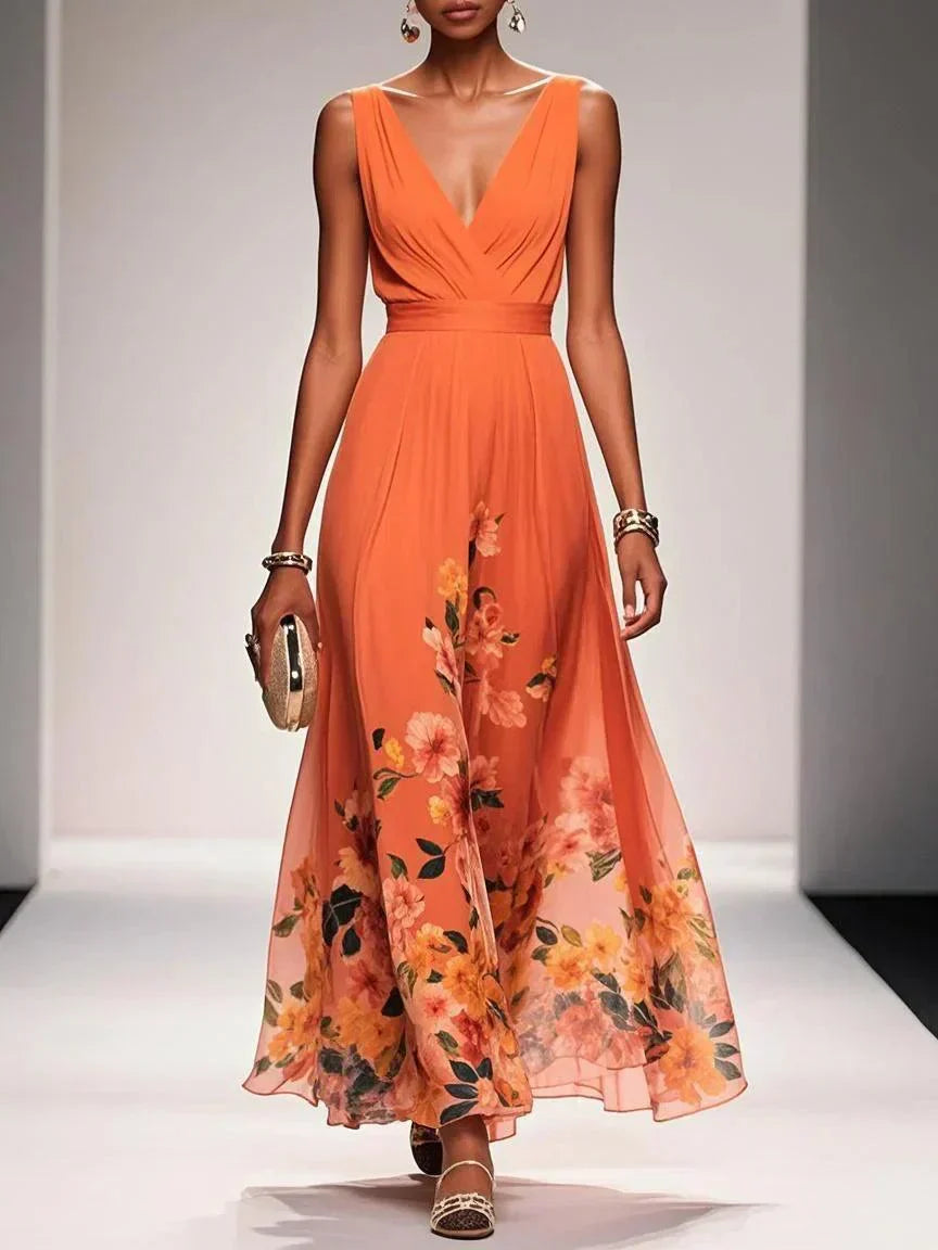 Lucinde | Robe Longue Fleurie Col V pour Mariage Invitée