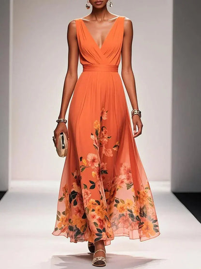Lucinde | Robe Longue Fleurie Col V pour Mariage Invitée