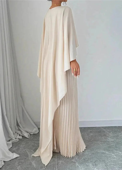 Eudoxine | Robe Longue Plissée Cape pour Mariage Invitée