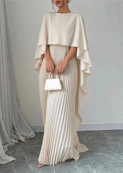 Eudoxine | Robe Longue Plissée Cape pour Mariage Invitée