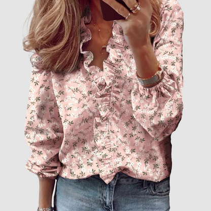 Douceline | Blouse Fleurie Col à Volants