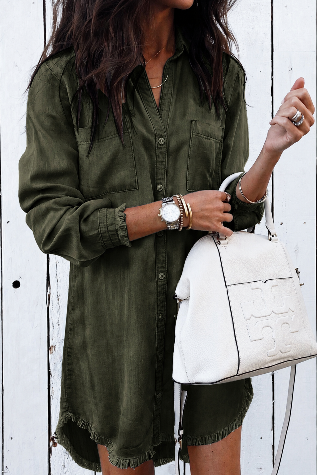 Doucine | Robe Chemise Midi Ourlet Effiloché