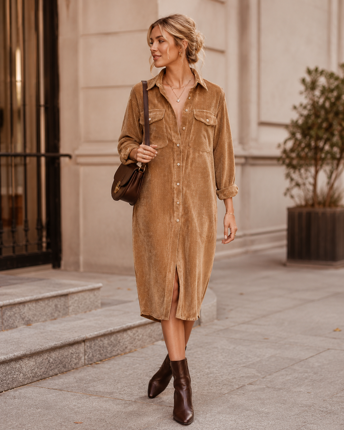 Estelline | Robe Midi Ourlet Évasé Manches Longues