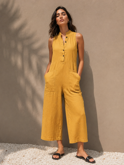 Maugane | Combinaison Sans Manches Jambes Larges Boutonnée