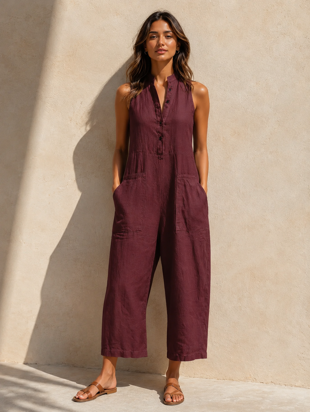 Maugane | Combinaison Sans Manches Jambes Larges Boutonnée