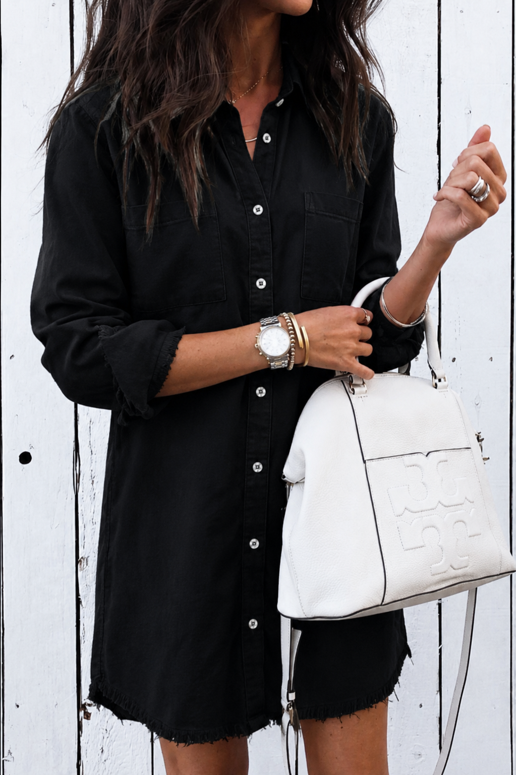 Doucine | Robe Chemise Midi Ourlet Effiloché