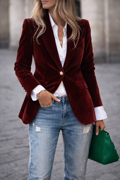 Aubertine | Blazer en Velours Coupe Ajustée