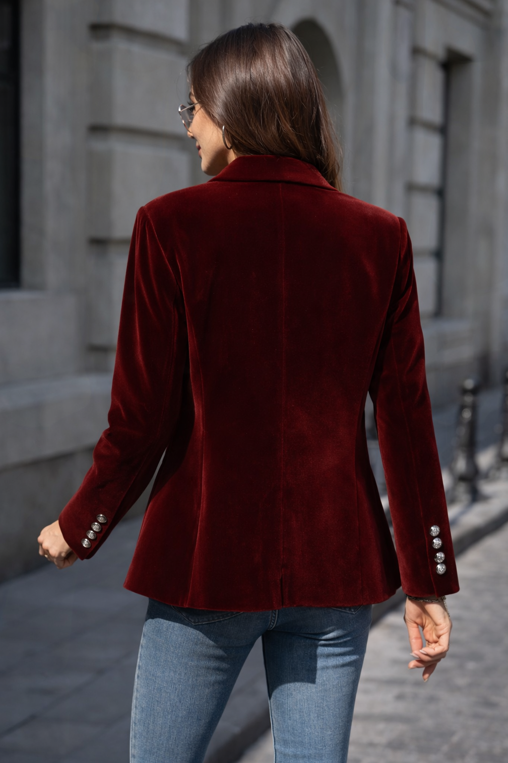Aubertine | Blazer en Velours Coupe Ajustée