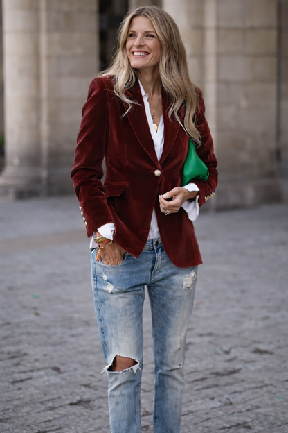 Aubertine | Blazer en Velours Coupe Ajustée