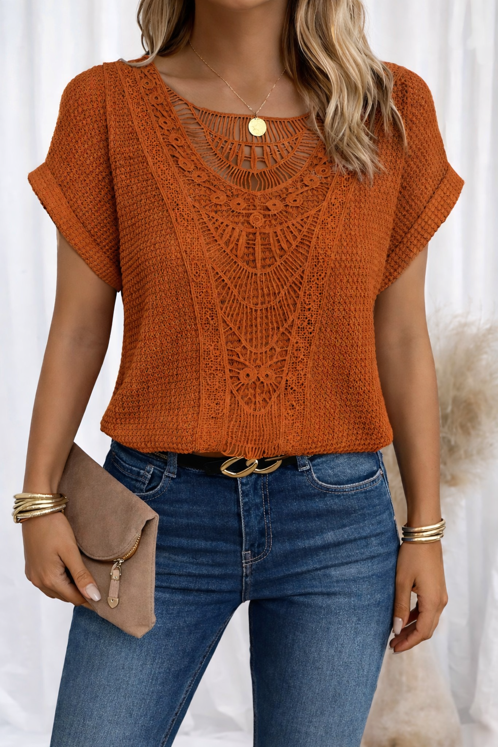 Guislaine | Haut Col Rond Bordure Dentelle