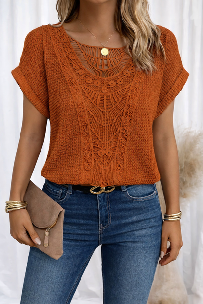 Guislaine | Haut Col Rond Bordure Dentelle